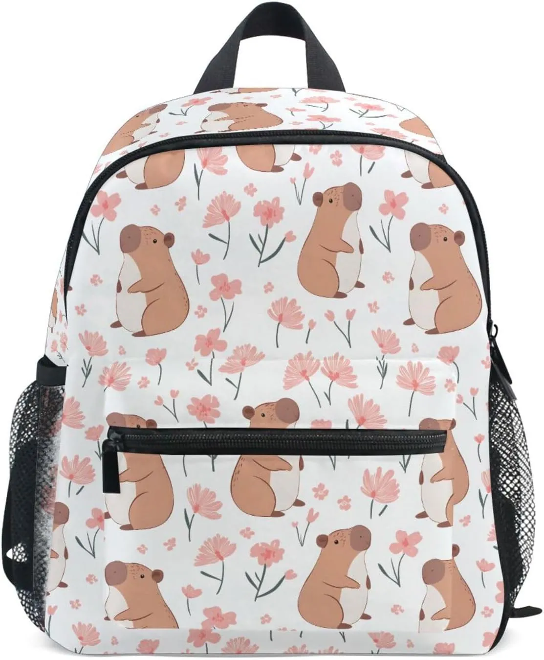 panksolu Cute Capybara Floral Toddler Backpack for Boys Girls,Kid Backpack with Chest Clip and Name Tag, S