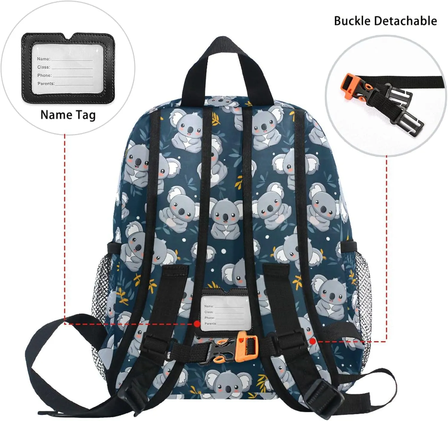 panksolu Cute Childish Koala Toddler Backpack for Boys Girls,Kid Backpack with Chest Clip and Name Tag, S