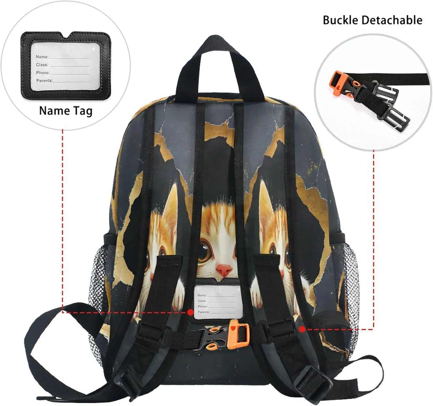 panksolu Cute Kitten Cat Toddler Backpack for Boys Girls,Kid Backpack with Chest Clip and Name Tag, M