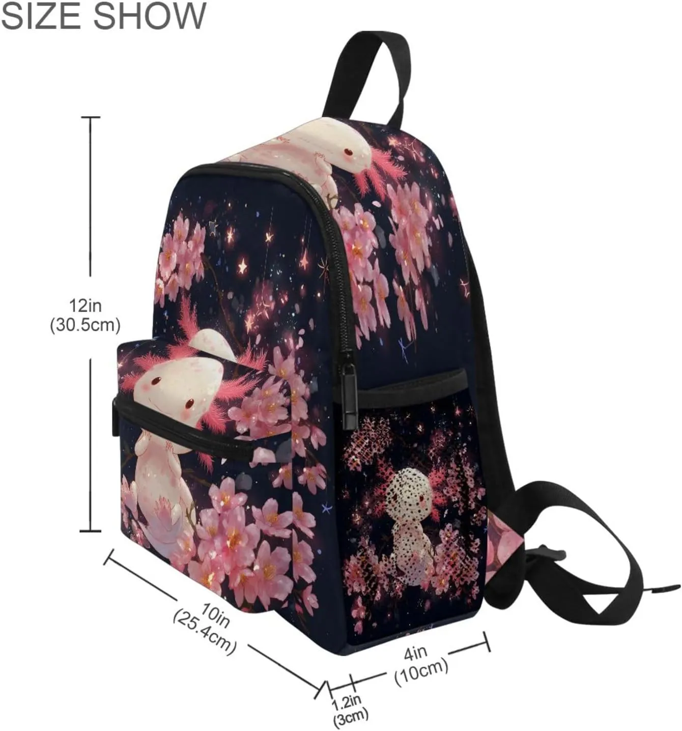 panksolu Cute Magic Axolotl Pink Flowers Toddler Backpack for Boys Girls,Kid Backpack with Chest Clip and Name Tag, S
