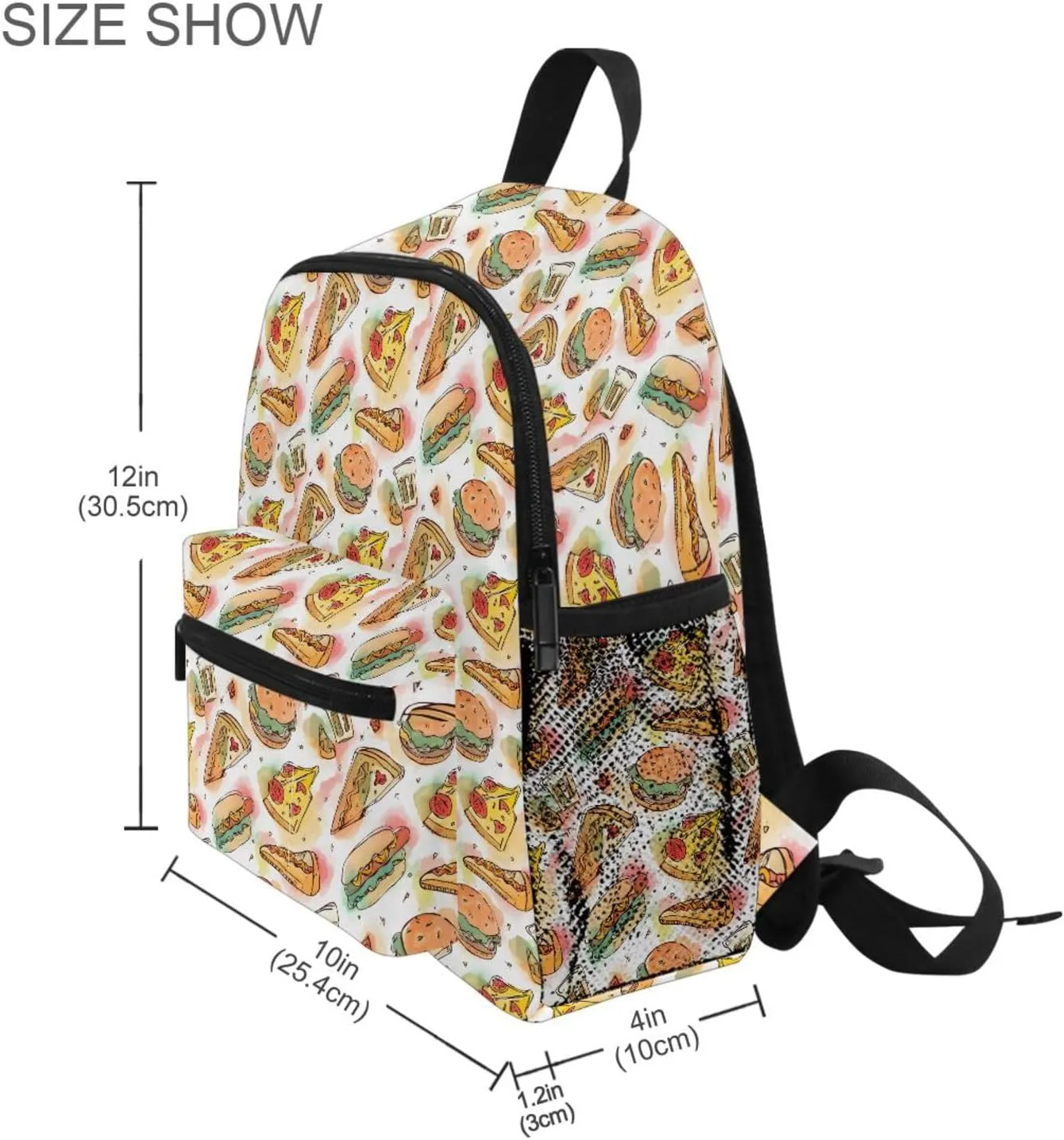 panksolu Cute Pizza Slices Hamburger Toddler Backpack for Boys Girls,Kid Backpack with Chest Clip and Name Tag, S
