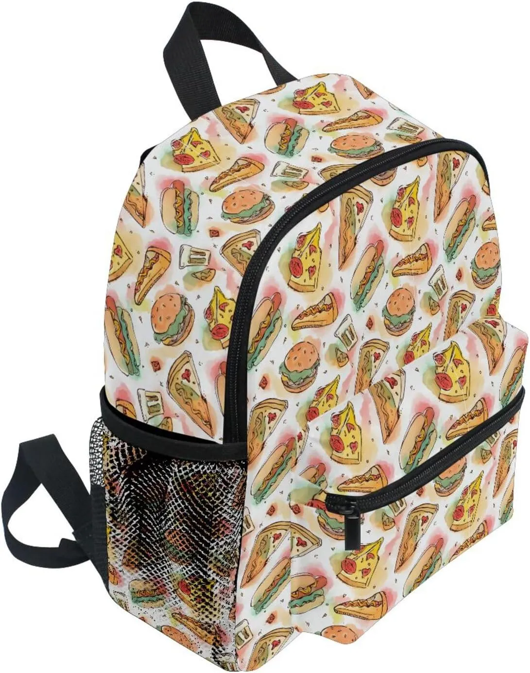 panksolu Cute Pizza Slices Hamburger Toddler Backpack for Boys Girls,Kid Backpack with Chest Clip and Name Tag, S