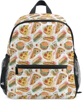 panksolu Cute Pizza Slices Hamburger Toddler Backpack for Boys Girls,Kid Backpack with Chest Clip and Name Tag, S
