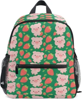 panksolu Cute Strawberry Pigs Toddler Backpack for Boys Girls,Kid Backpack with Chest Clip and Name Tag, S