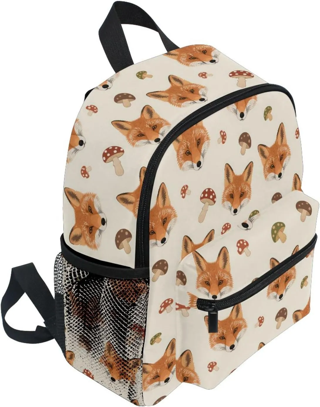 panksolu Fox Mushroom Toddler Backpack for Boys Girls,Kid Backpack with Chest Clip and Name Tag, M