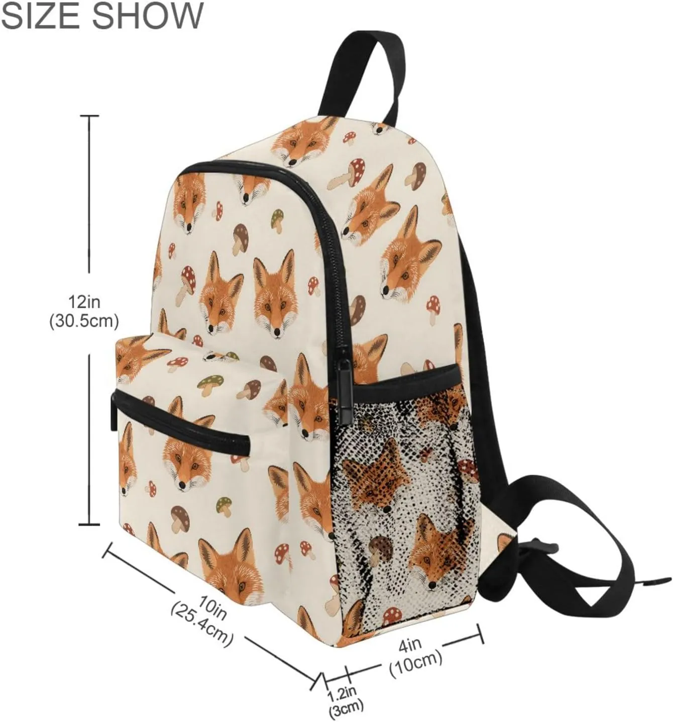 panksolu Fox Mushroom Toddler Backpack for Boys Girls,Kid Backpack with Chest Clip and Name Tag, M