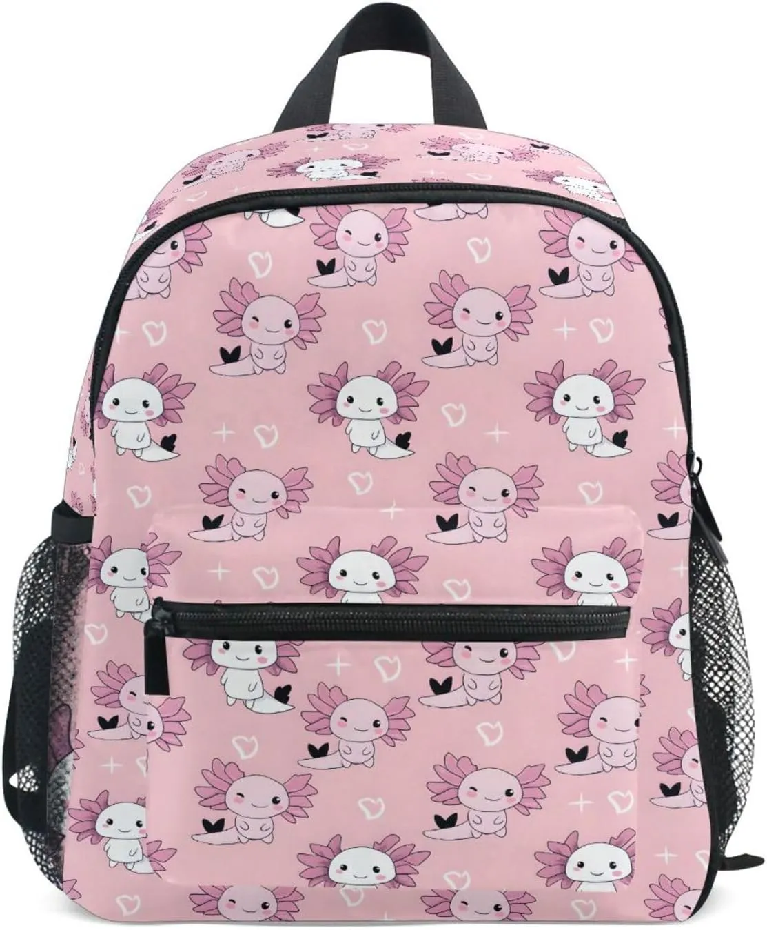panksolu Lovely Axolotls Doodle Heart Toddler Backpack for Boys Girls,Kid Backpack with Chest Clip and Name Tag, S