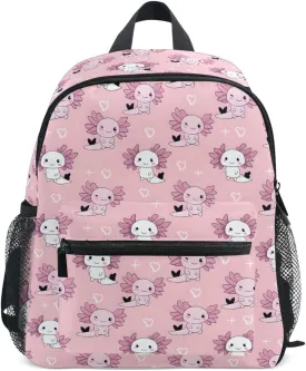 panksolu Lovely Axolotls Doodle Heart Toddler Backpack for Boys Girls,Kid Backpack with Chest Clip and Name Tag, S