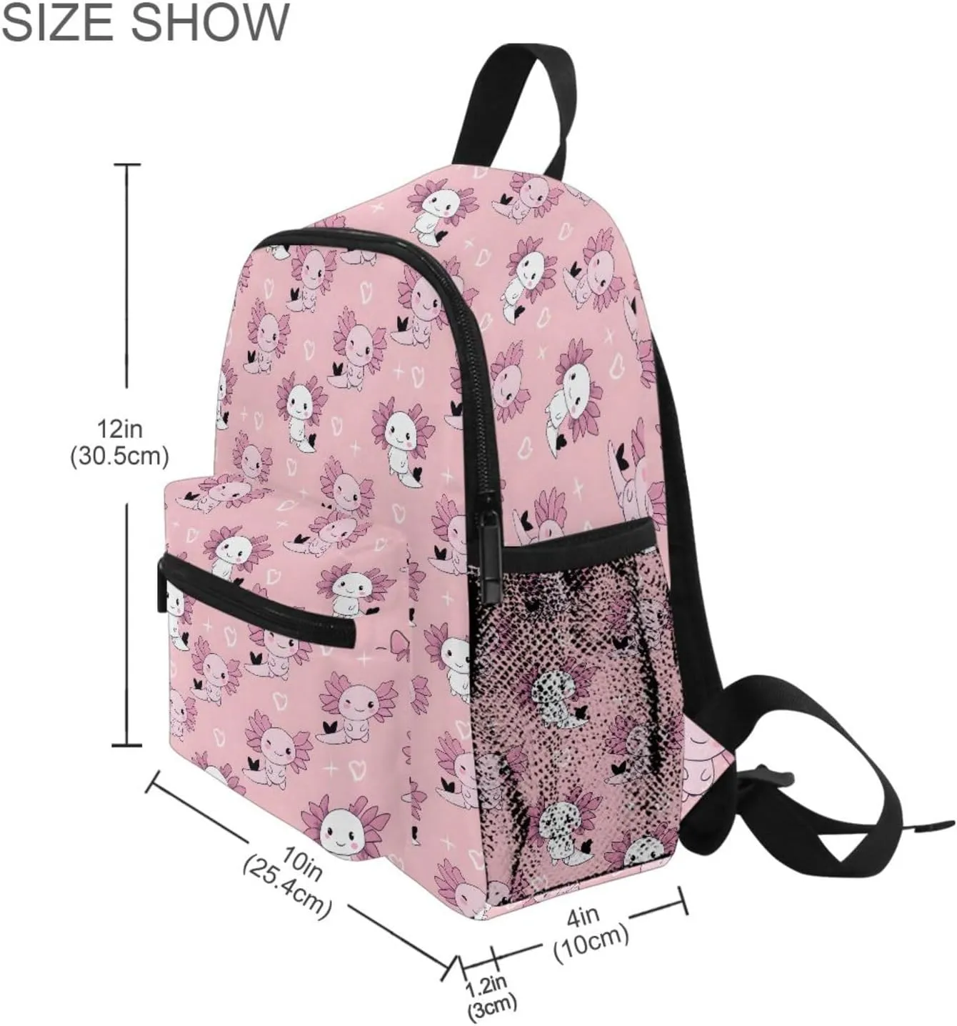 panksolu Lovely Axolotls Doodle Heart Toddler Backpack for Boys Girls,Kid Backpack with Chest Clip and Name Tag, S