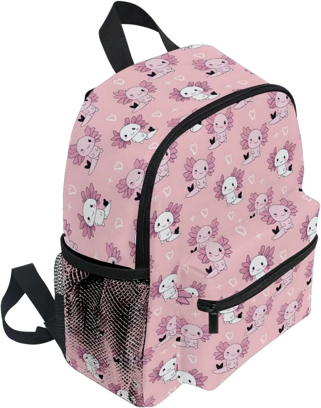 panksolu Lovely Axolotls Doodle Heart Toddler Backpack for Boys Girls,Kid Backpack with Chest Clip and Name Tag, S