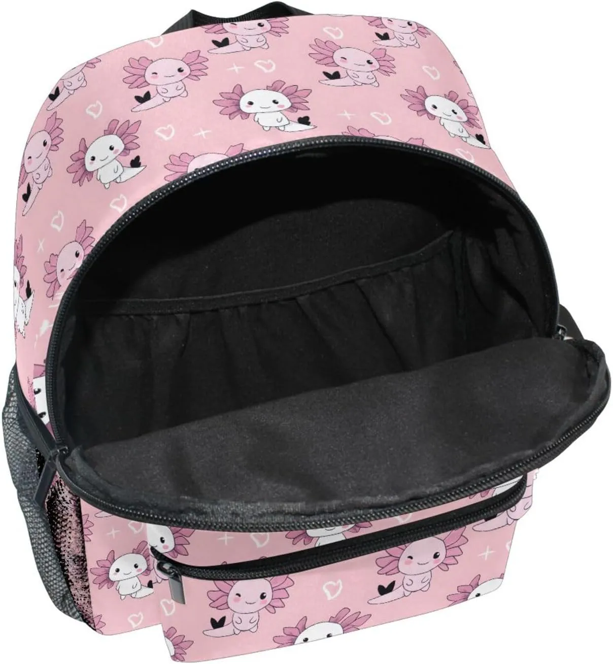 panksolu Lovely Axolotls Doodle Heart Toddler Backpack for Boys Girls,Kid Backpack with Chest Clip and Name Tag, S