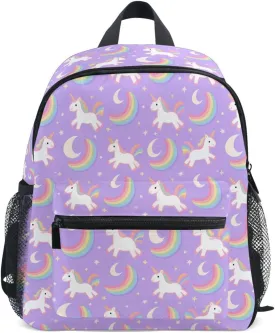 panksolu Lovely Unicorn Rainbow Toddler Backpack for Boys Girls,Kid Backpack with Chest Clip and Name Tag, M