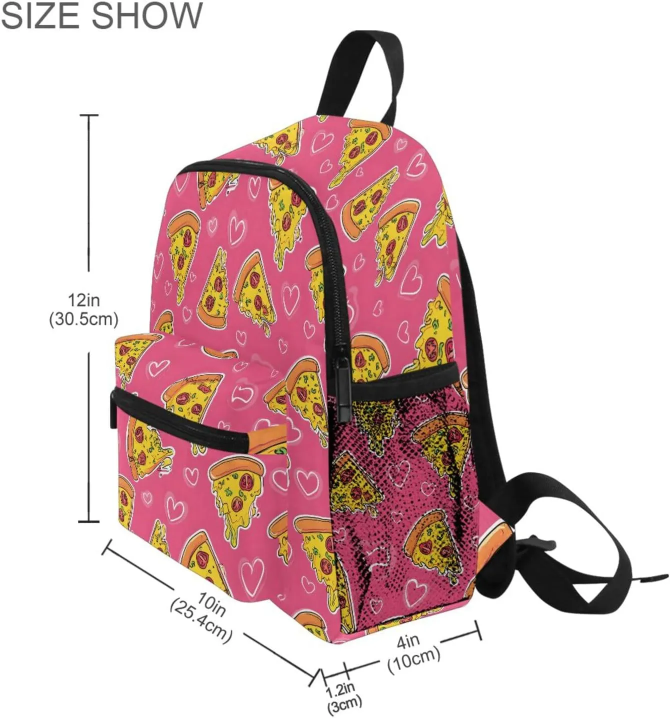 panksolu Pizza Pink Love Pattern Toddler Backpack for Boys Girls,Kid Backpack with Chest Clip and Name Tag, M