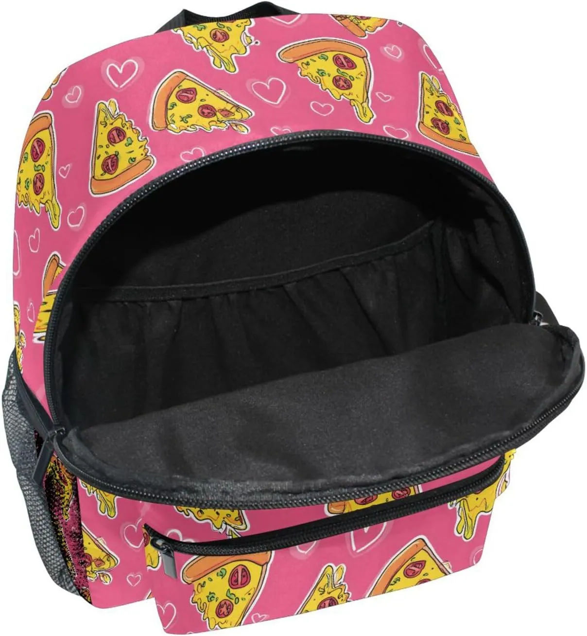 panksolu Pizza Pink Love Pattern Toddler Backpack for Boys Girls,Kid Backpack with Chest Clip and Name Tag, M