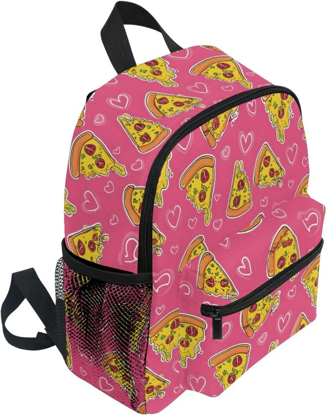 panksolu Pizza Pink Love Pattern Toddler Backpack for Boys Girls,Kid Backpack with Chest Clip and Name Tag, M