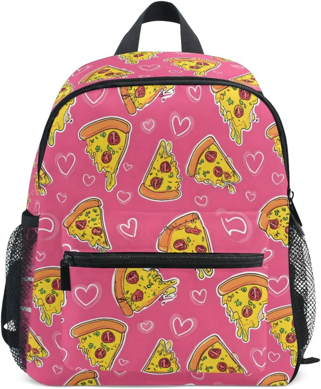 panksolu Pizza Pink Love Pattern Toddler Backpack for Boys Girls,Kid Backpack with Chest Clip and Name Tag, M