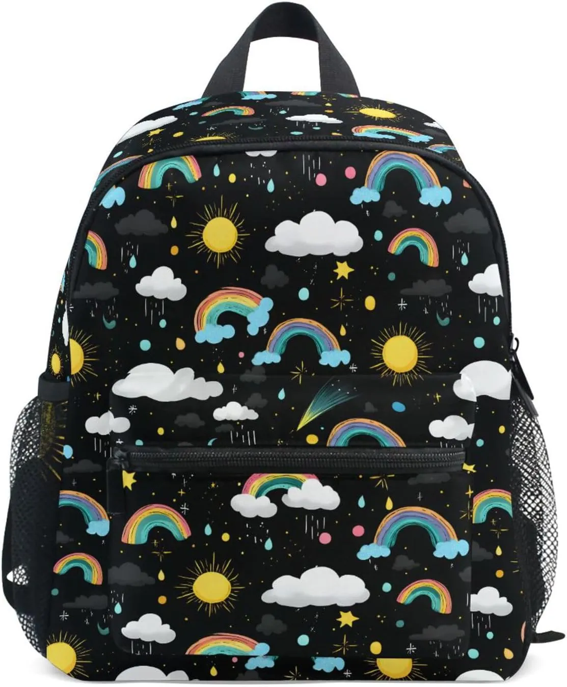 panksolu Rainbow Rain Clouds Doodle Toddler Backpack for Boys Girls,Kid Backpack with Chest Clip and Name Tag, M