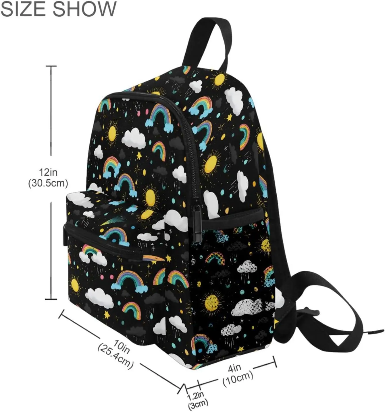panksolu Rainbow Rain Clouds Doodle Toddler Backpack for Boys Girls,Kid Backpack with Chest Clip and Name Tag, M