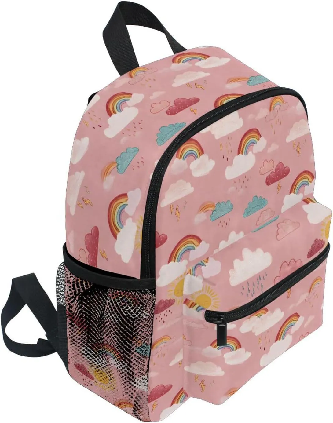 panksolu Rainbow Rain Pink Toddler Backpack for Boys Girls,Kid Backpack with Chest Clip and Name Tag, M