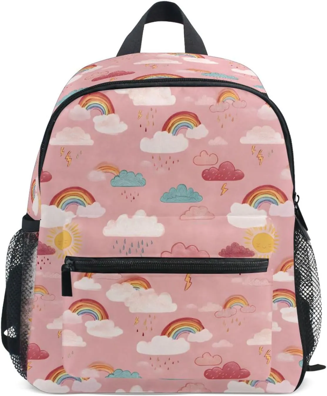 panksolu Rainbow Rain Pink Toddler Backpack for Boys Girls,Kid Backpack with Chest Clip and Name Tag, M