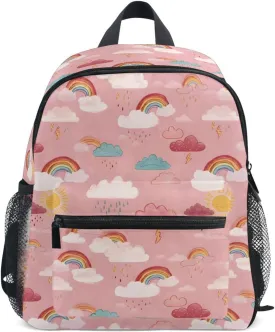 panksolu Rainbow Rain Pink Toddler Backpack for Boys Girls,Kid Backpack with Chest Clip and Name Tag, M