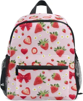 panksolu Red Strawberry Daisy Toddler Backpack for Boys Girls,Kid Backpack with Chest Clip and Name Tag, S
