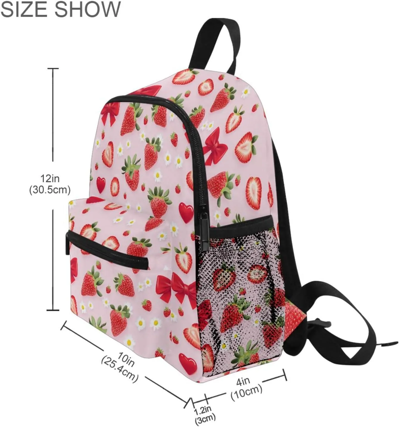 panksolu Red Strawberry Daisy Toddler Backpack for Boys Girls,Kid Backpack with Chest Clip and Name Tag, S
