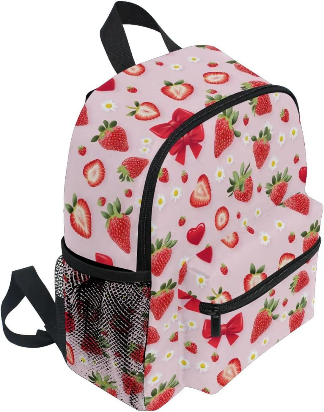 panksolu Red Strawberry Daisy Toddler Backpack for Boys Girls,Kid Backpack with Chest Clip and Name Tag, S