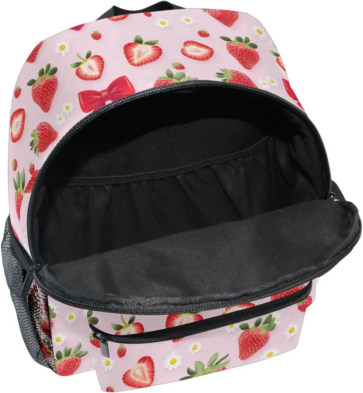 panksolu Red Strawberry Daisy Toddler Backpack for Boys Girls,Kid Backpack with Chest Clip and Name Tag, S