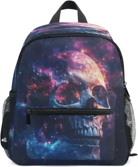 panksolu Skull Starry Sky Toddler Backpack for Boys Girls,Kid Backpack with Chest Clip and Name Tag, M