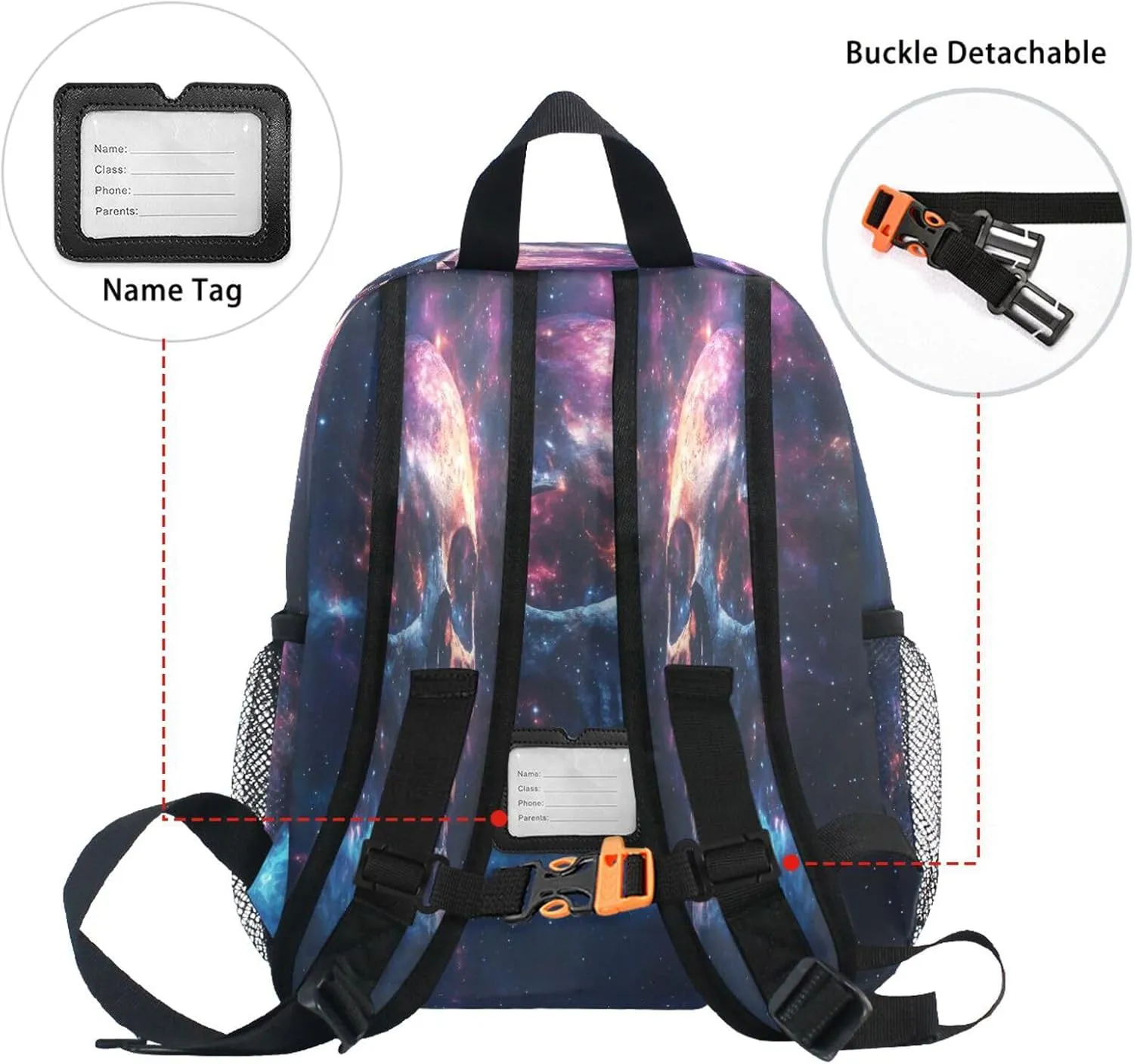 panksolu Skull Starry Sky Toddler Backpack for Boys Girls,Kid Backpack with Chest Clip and Name Tag, M