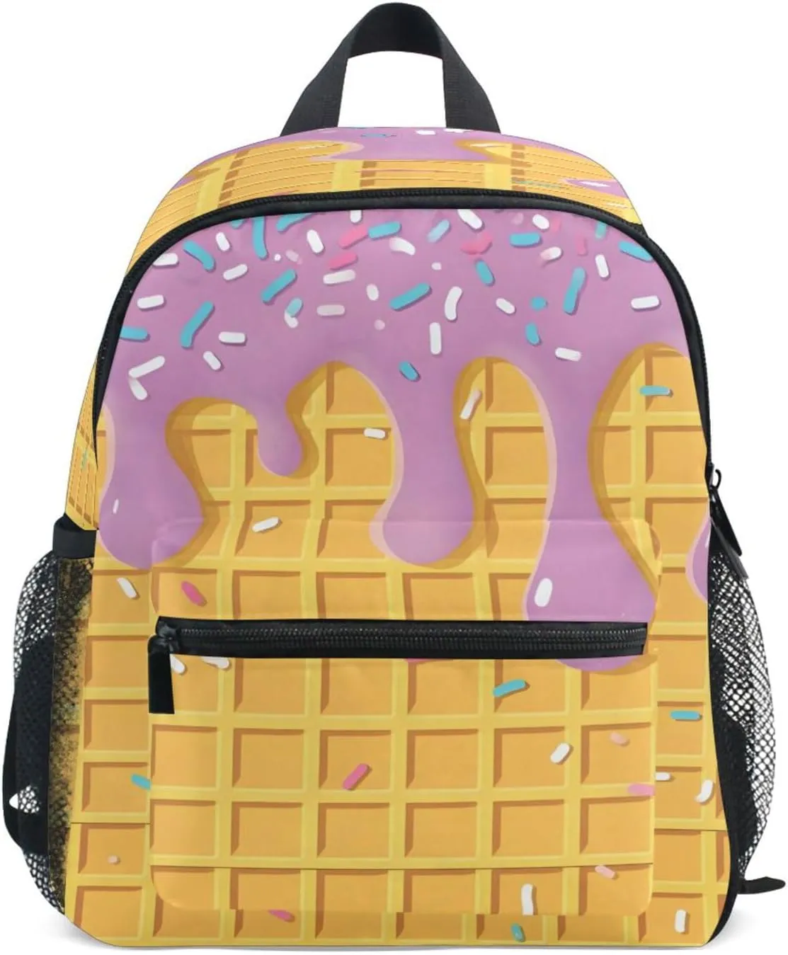 panksolu Waffle Purple Ice Cream Toddler Backpack for Boys Girls,Kid Backpack with Chest Clip and Name Tag, S
