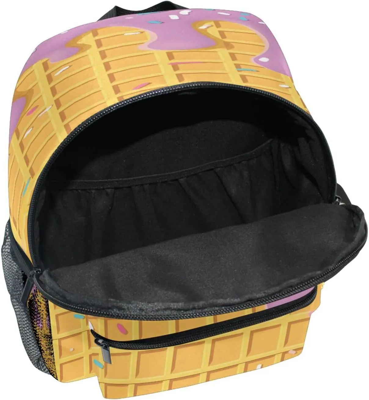 panksolu Waffle Purple Ice Cream Toddler Backpack for Boys Girls,Kid Backpack with Chest Clip and Name Tag, S