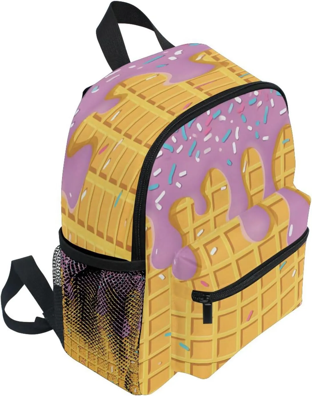 panksolu Waffle Purple Ice Cream Toddler Backpack for Boys Girls,Kid Backpack with Chest Clip and Name Tag, S