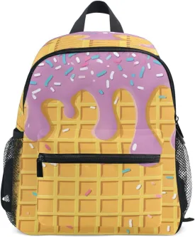 panksolu Waffle Purple Ice Cream Toddler Backpack for Boys Girls,Kid Backpack with Chest Clip and Name Tag, S