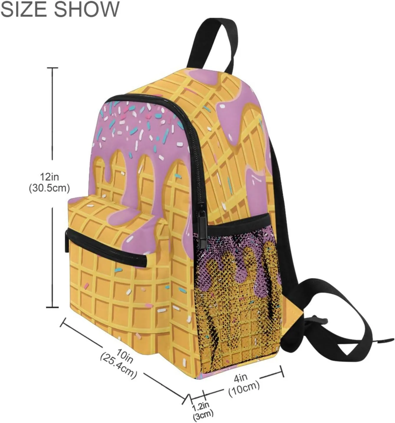 panksolu Waffle Purple Ice Cream Toddler Backpack for Boys Girls,Kid Backpack with Chest Clip and Name Tag, S