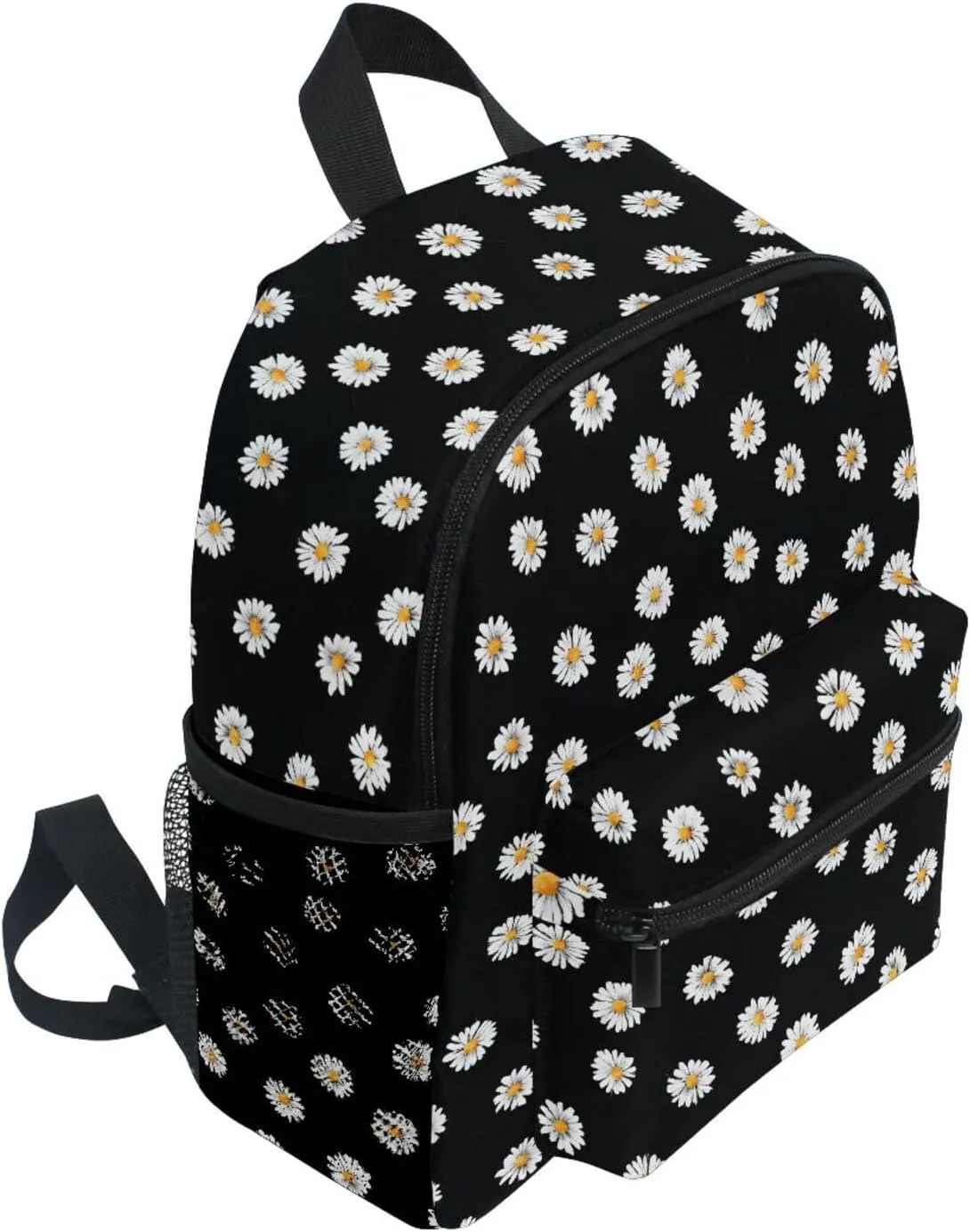 panksolu White Daisy Floral Toddler Backpack for Boys Girls,Kid Backpack with Chest Clip and Name Tag, M