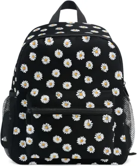 panksolu White Daisy Floral Toddler Backpack for Boys Girls,Kid Backpack with Chest Clip and Name Tag, M