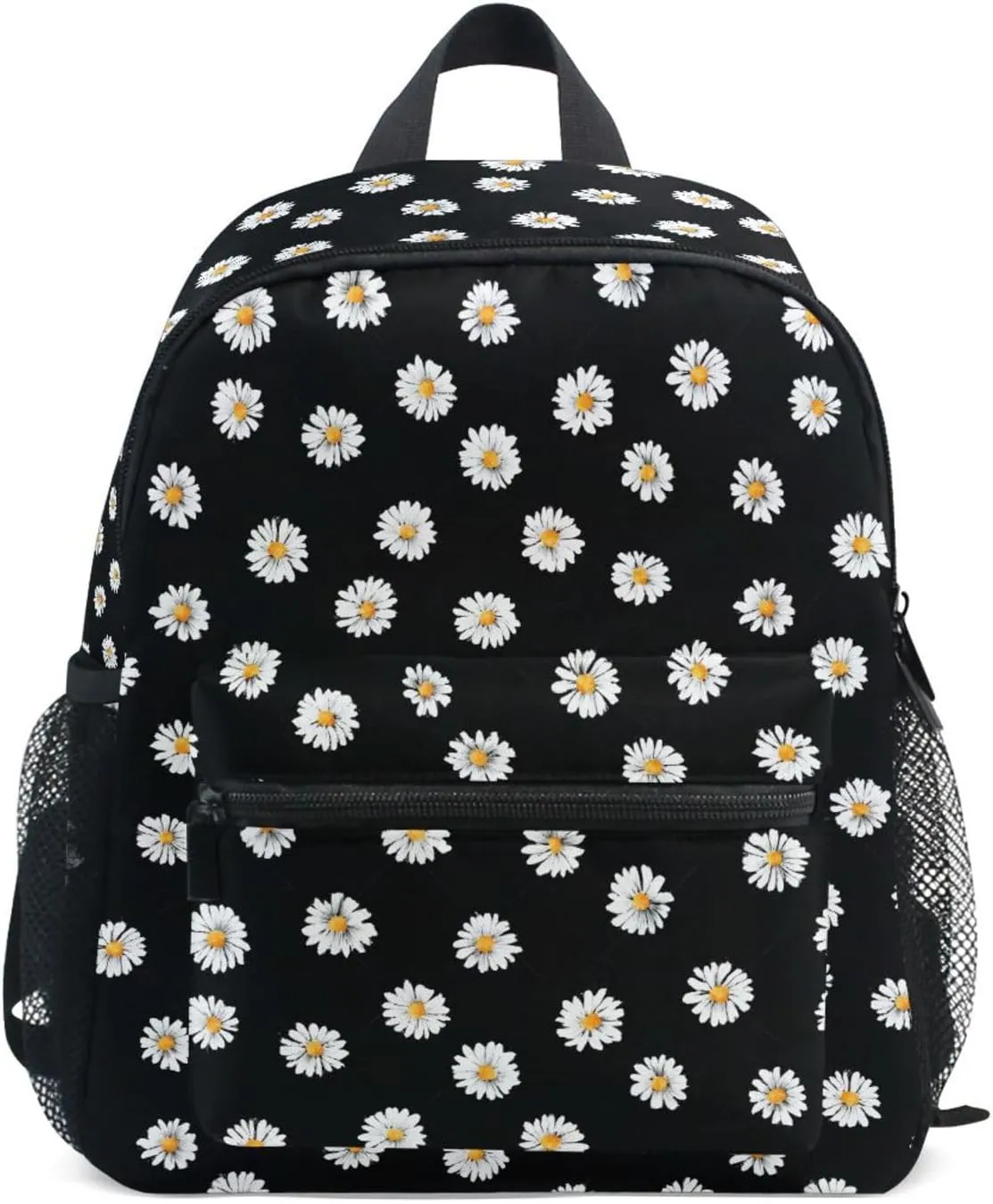 panksolu White Daisy Floral Toddler Backpack for Boys Girls,Kid Backpack with Chest Clip and Name Tag, M