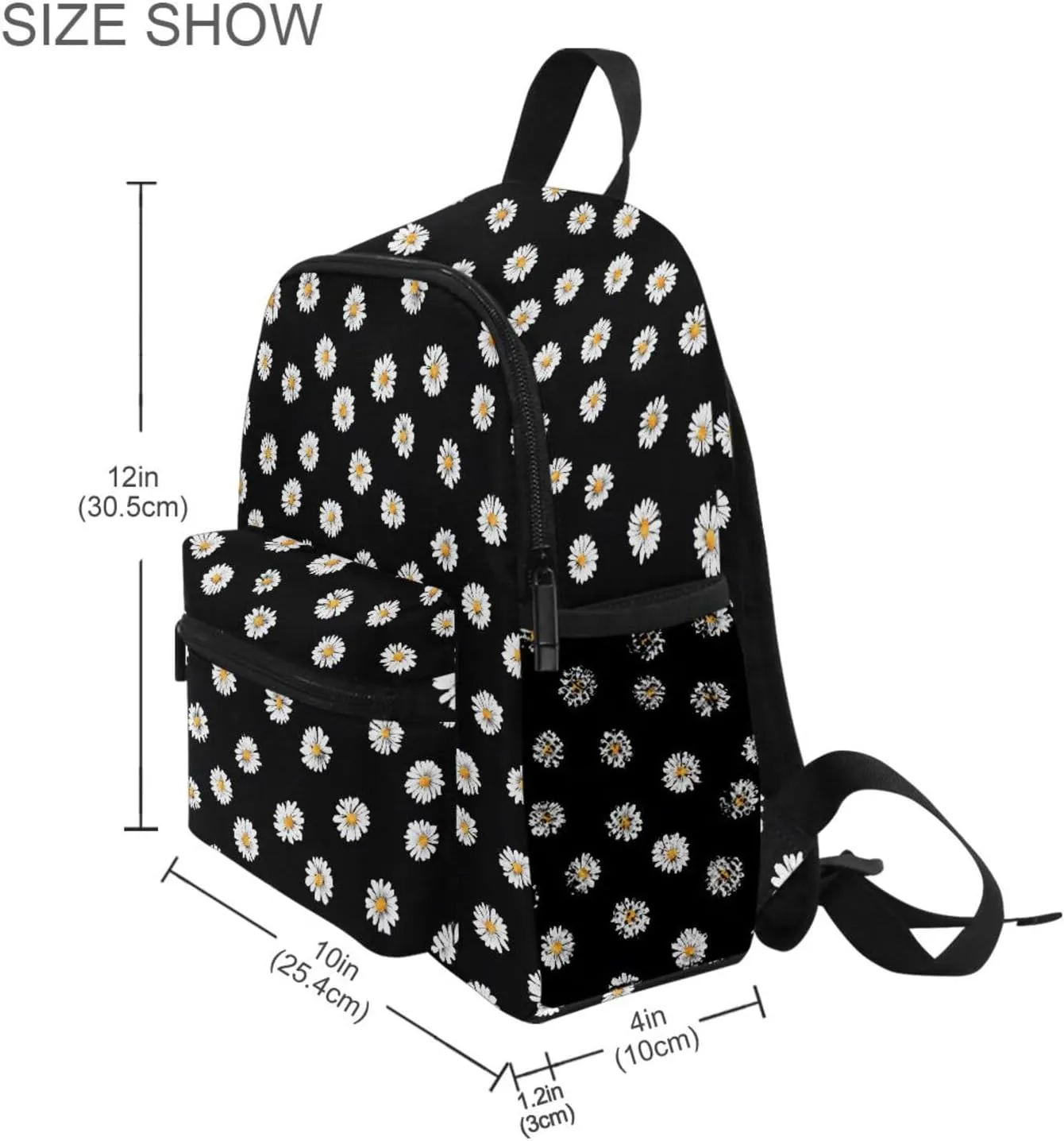 panksolu White Daisy Floral Toddler Backpack for Boys Girls,Kid Backpack with Chest Clip and Name Tag, M