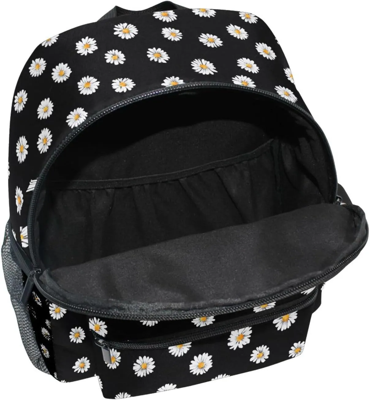 panksolu White Daisy Floral Toddler Backpack for Boys Girls,Kid Backpack with Chest Clip and Name Tag, M