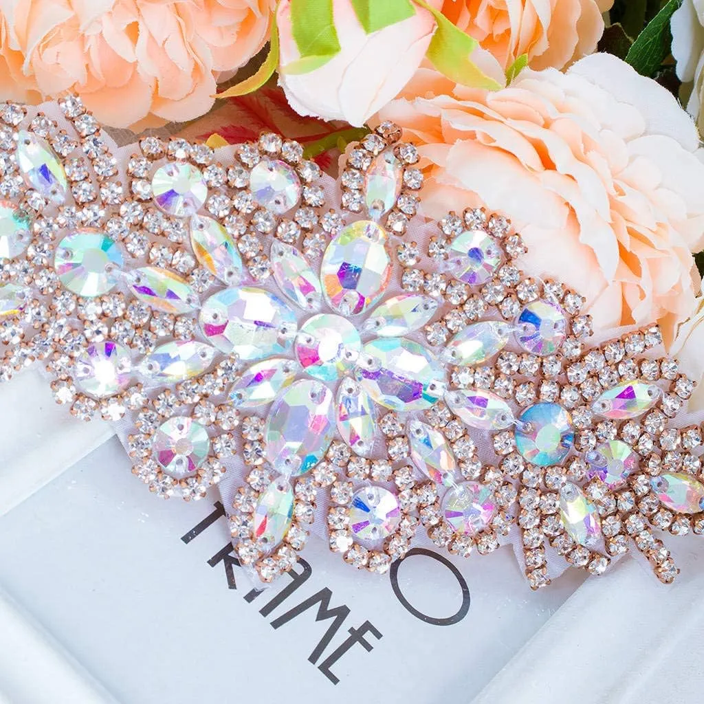 Pardecor Crystal Belt Wedding Rhinestone Applique Glitter Dress Belts Beaded Bridal Sash Wedding Belt Bridal Belt