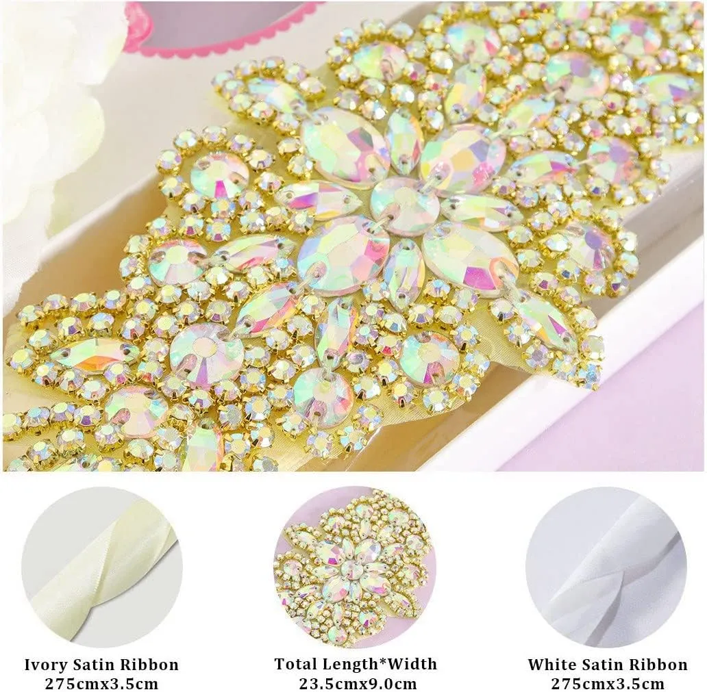 Pardecor Crystal Belt Wedding Rhinestone Applique Glitter Dress Belts Beaded Bridal Sash Wedding Belt Bridal Belt