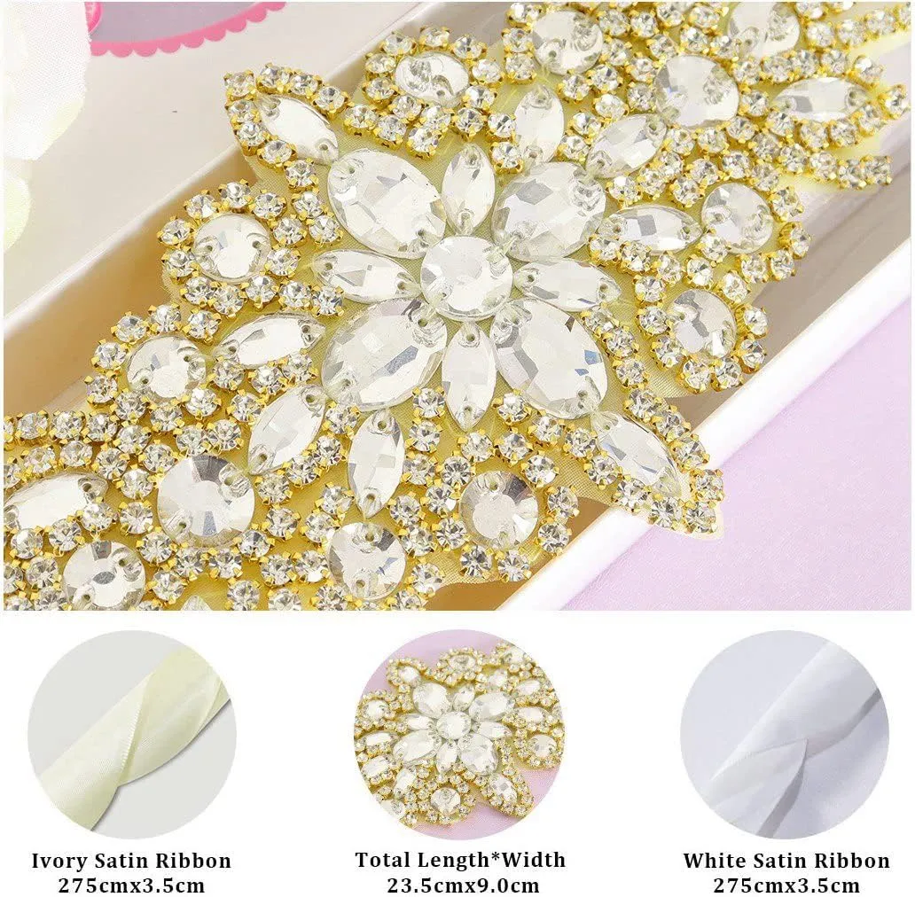 Pardecor Crystal Belt Wedding Rhinestone Applique Glitter Dress Belts Beaded Bridal Sash Wedding Belt Bridal Belt
