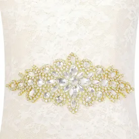 Pardecor Crystal Belt Wedding Rhinestone Applique Glitter Dress Belts Beaded Bridal Sash Wedding Belt Bridal Belt