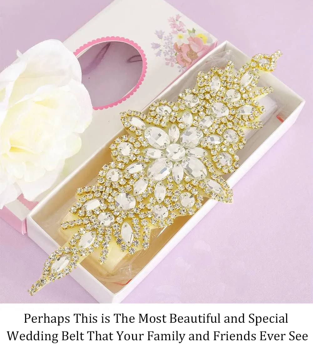 Pardecor Crystal Belt Wedding Rhinestone Applique Glitter Dress Belts Beaded Bridal Sash Wedding Belt Bridal Belt