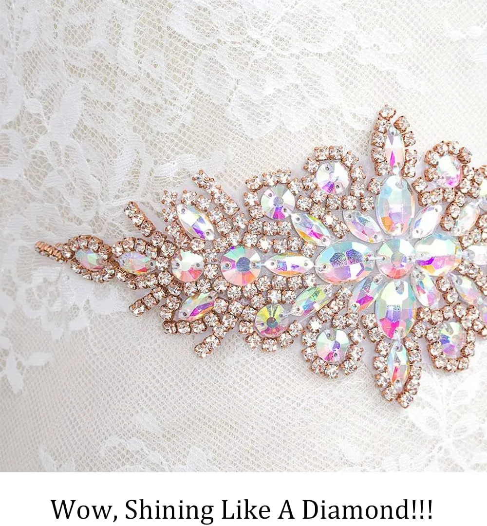 Pardecor Crystal Belt Wedding Rhinestone Applique Glitter Dress Belts Beaded Bridal Sash Wedding Belt Bridal Belt