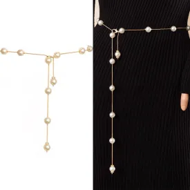 Pearl Waist Belt Adjustable Pearl Gold Waistband Dress Decoration for Women Girls Minimalism Gold Belt Suit Dress Accessories Daily Use