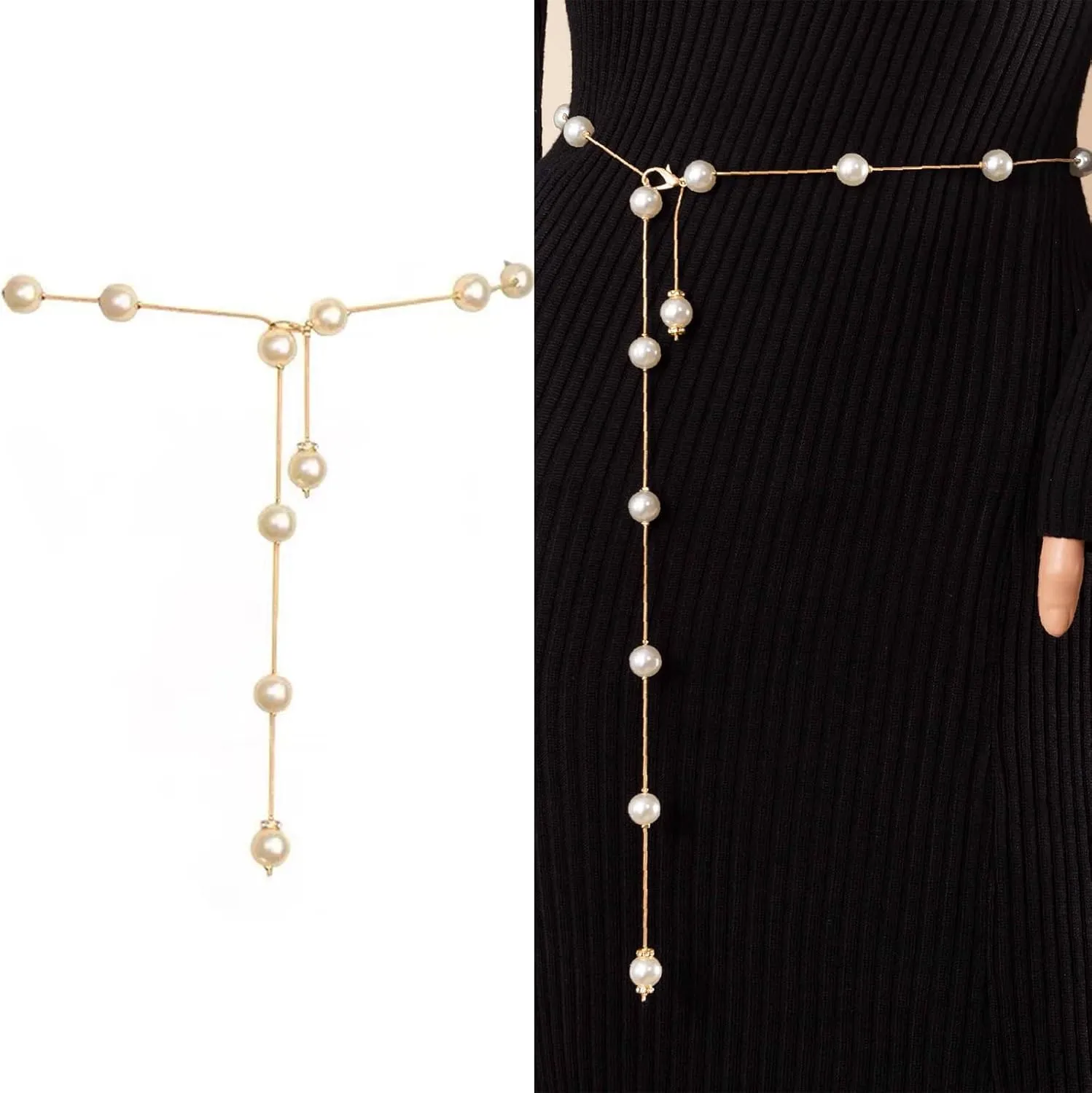 Pearl Waist Belt Adjustable Pearl Gold Waistband Dress Decoration for Women Girls Minimalism Gold Belt Suit Dress Accessories Daily Use
