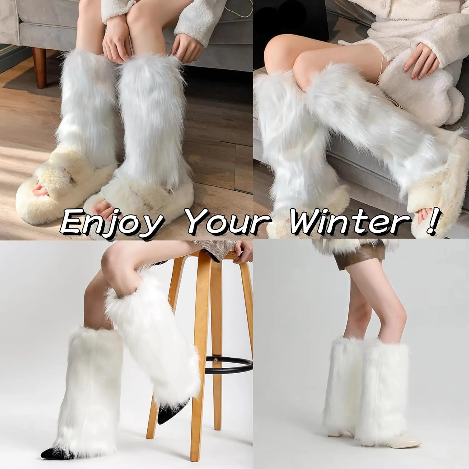 Peecabe Winter Women Faux Fur Fluffy Leg Warmers Fuzzy Long Boot Covers Furry For Christmas